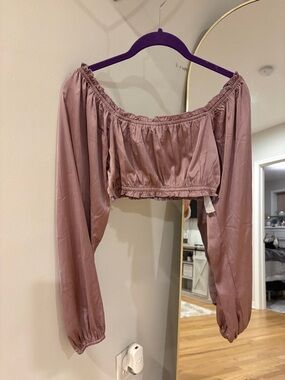 Women's Off-Shoulder Long Sleeve Crop Top in Mauve